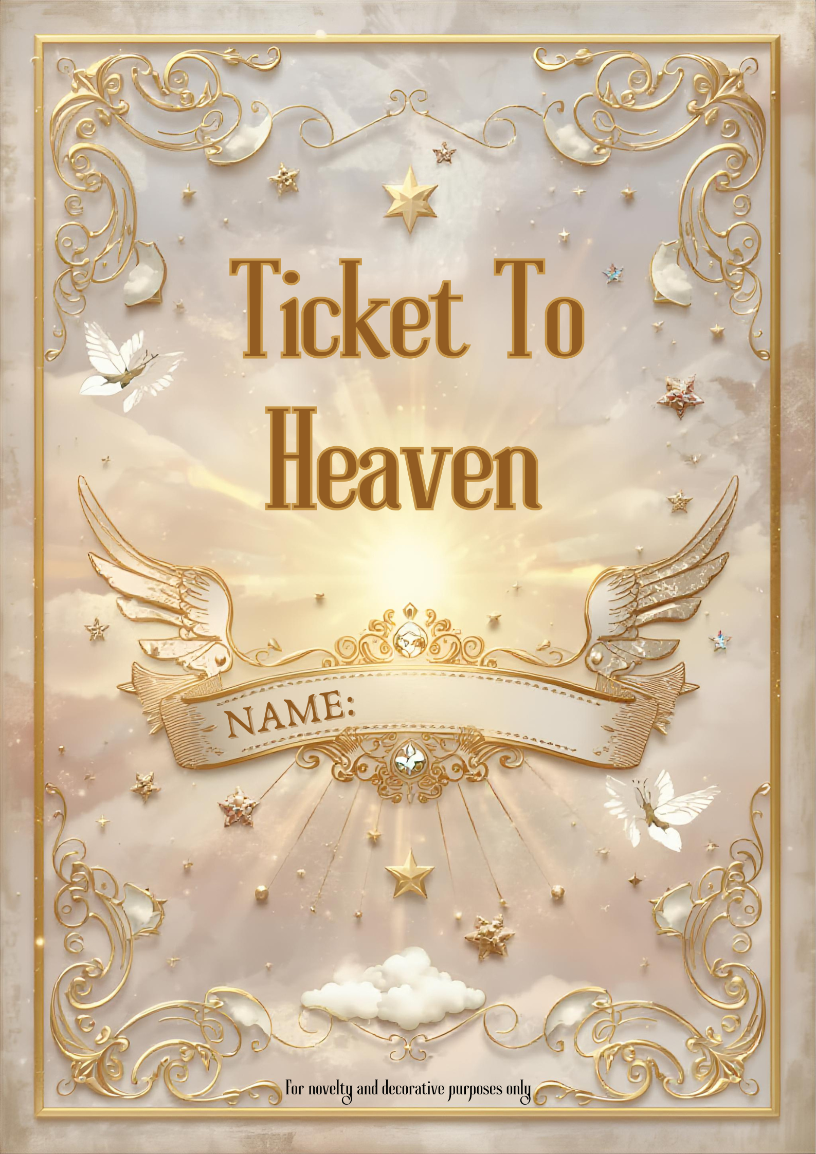 Ticket To Heaven - Novelty Certificate - Digital Download